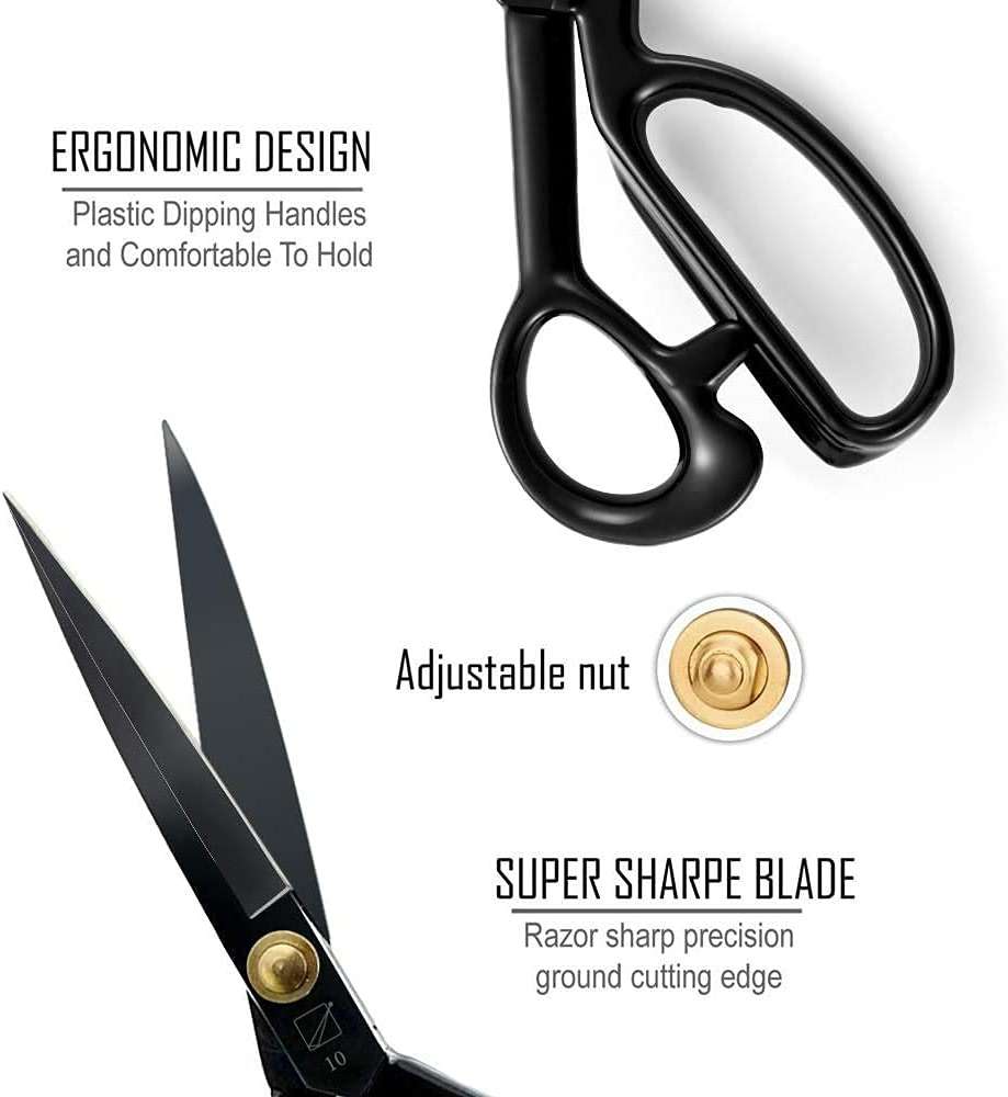 Sewing Scissors, Professional 10 Inch Fabric Dressmaking Scissors Heavy Duty Shears Sharp Cutting for Crafting, Leather, Dressmaking, Tailoring, Altering(10 Inch Black, Right-Handed) - Image 4