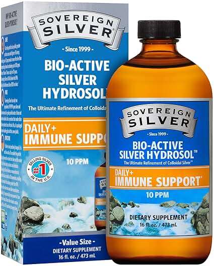 Sovereign Silver Bio-Active Silver Hydrosol for Immune Support - Colloidal Silver Liquid -10 ppm, 16oz (473mL) - Value Size - Image 1