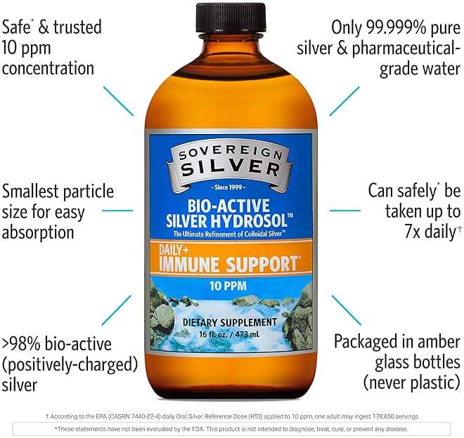 Sovereign Silver Bio-Active Silver Hydrosol for Immune Support - Colloidal Silver Liquid -10 ppm, 16oz (473mL) - Value Size - Image 3