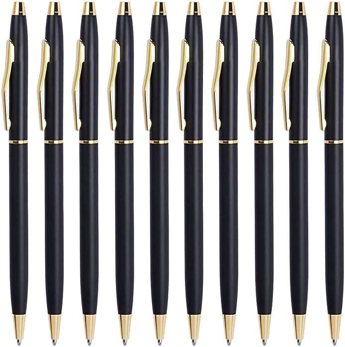 Cambond Slim Ballpoint Pens Bulk - Black Ink 1.0mm Medium Point Retractable Metal Pen for Police Uniform, Flight Attendant & Office, 10 Pack (Black Barrel) - Image 1