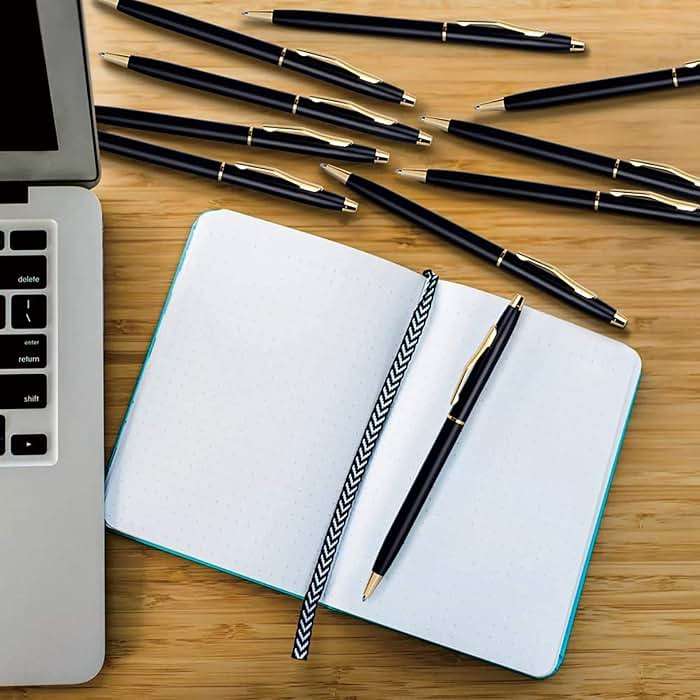 Cambond Slim Ballpoint Pens Bulk - Black Ink 1.0mm Medium Point Retractable Metal Pen for Police Uniform, Flight Attendant & Office, 10 Pack (Black Barrel) - Image 2