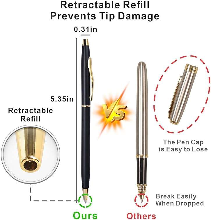 Cambond Slim Ballpoint Pens Bulk - Black Ink 1.0mm Medium Point Retractable Metal Pen for Police Uniform, Flight Attendant & Office, 10 Pack (Black Barrel) - Image 6