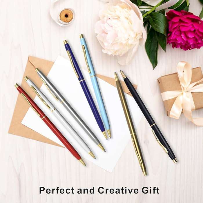 Cambond Slim Ballpoint Pens Bulk - Black Ink 1.0mm Medium Point Retractable Metal Pen for Police Uniform, Flight Attendant & Office, 10 Pack (Black Barrel) - Image 7