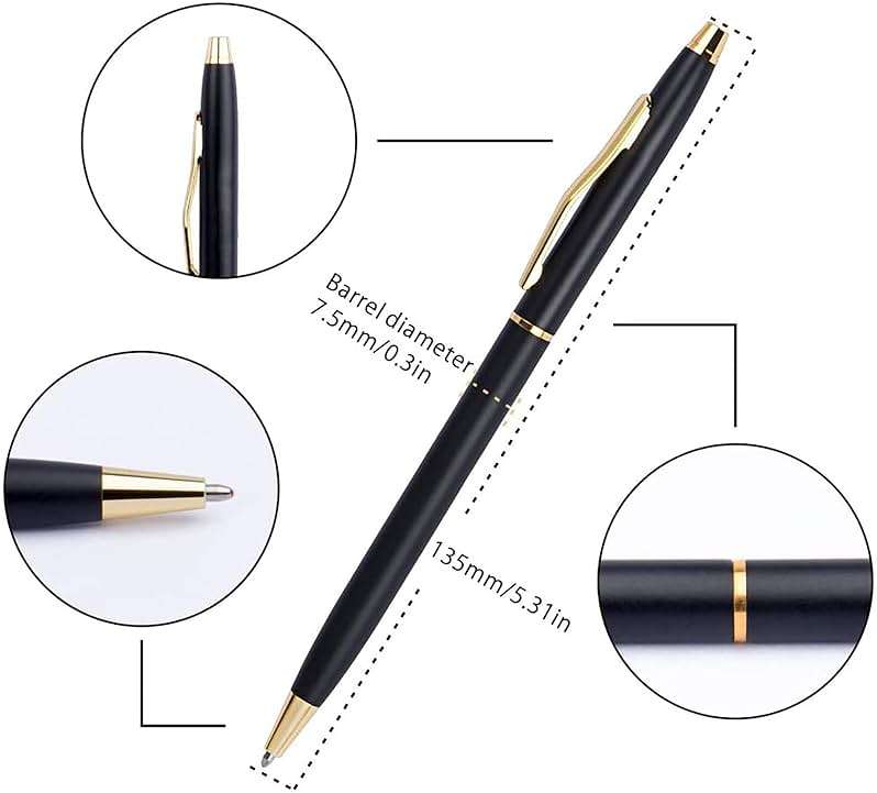 Cambond Slim Ballpoint Pens Bulk - Black Ink 1.0mm Medium Point Retractable Metal Pen for Police Uniform, Flight Attendant & Office, 10 Pack (Black Barrel) - Image 8