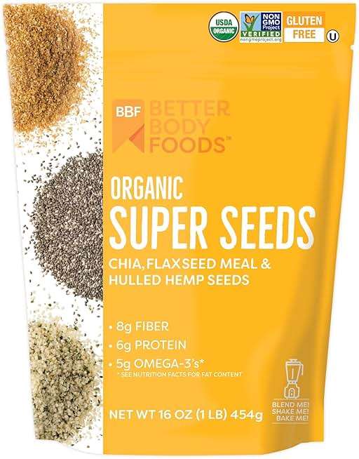 BetterBody Foods Superfood Organic Super Seeds - Blend of Organic Chia Seeds, Milled Flax Seed, Hemp Hearts, Add to Smoothies Shakes & More, 1lb, 16 oz - Image 1