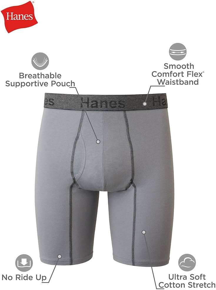 Hanes Men's Underwear Boxer Briefs or Long-Leg Boxer Briefs Pack, 3 Pack, No-Ride-Up, Stretch-Cotton Men Clothing - Image 7
