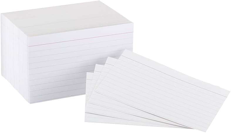 Amazon Basics Heavy Weight Ruled Index Cards for Studying and Note Taking, White, 3" x 5", 300 Count (Pack of 3) - Image 1