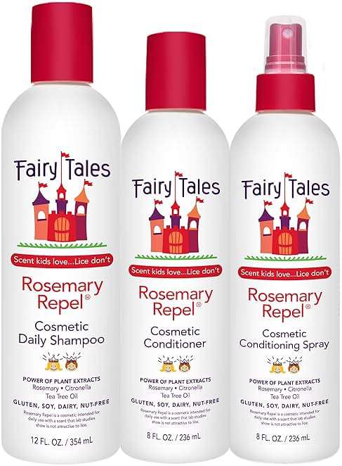 Fairy Tales Rosemary Repel Daily Kids Shampoo, 12 fl oz., Conditioner, 8 fl oz. & Conditioning Spray, 8 fl oz. Star Trio– Kids Like the Smell, Lice Do Not - Image 1