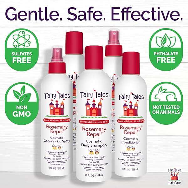 Fairy Tales Rosemary Repel Daily Kids Shampoo, 12 fl oz., Conditioner, 8 fl oz. & Conditioning Spray, 8 fl oz. Star Trio– Kids Like the Smell, Lice Do Not - Image 5