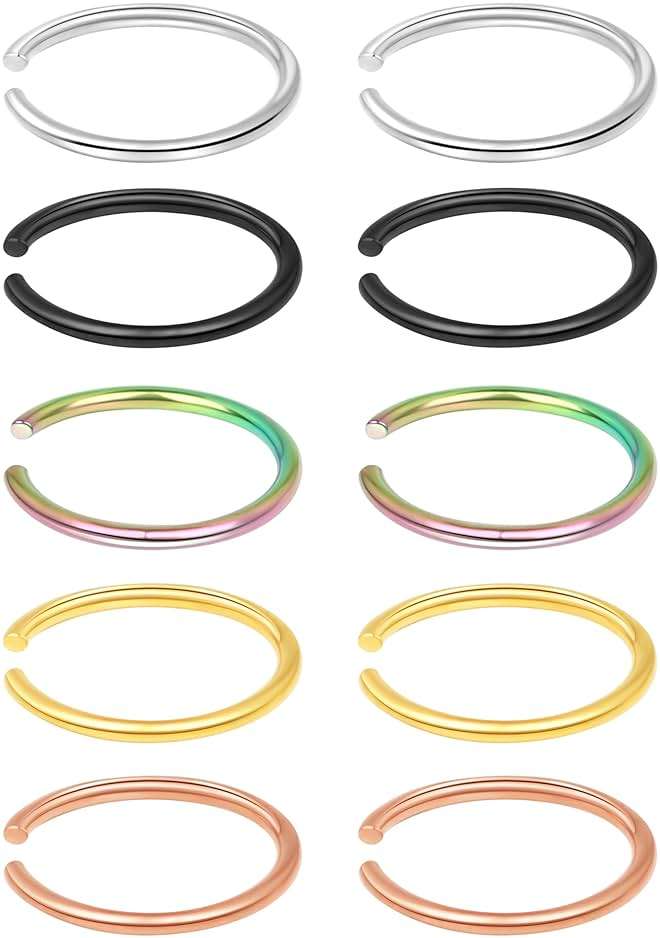 Velcare 1-16Pcs 16G 18G 20G 22G Nose Rings Hoops Nose Piercings Fake Nose Ring Fake Septum Nose Ring Fake Lip Rings Fake Septum Piercing Fake Nose Piercing Fake Nose Hoop Faux Nose Rings Clip On Nose Cuffs Nose Piercing Jewelry Nose Rings for Women Men Nose Hoops Cartilage Hoop Earring - Image 1