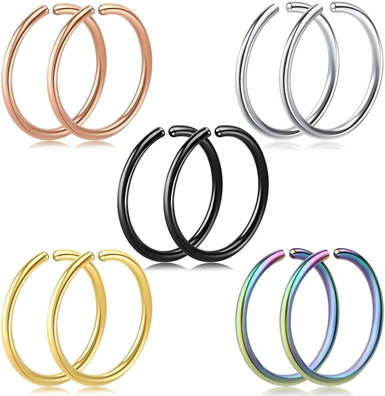 Velcare 1-16Pcs 16G 18G 20G 22G Nose Rings Hoops Nose Piercings Fake Nose Ring Fake Septum Nose Ring Fake Lip Rings Fake Septum Piercing Fake Nose Piercing Fake Nose Hoop Faux Nose Rings Clip On Nose Cuffs Nose Piercing Jewelry Nose Rings for Women Men Nose Hoops Cartilage Hoop Earring - Image 2