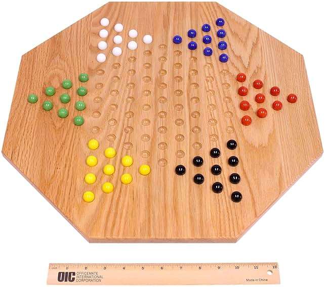 AmishToyBox.com Oak Wooden Chinese Checkers Board Game Set, Hand-Painted, 19" Wide - Image 3
