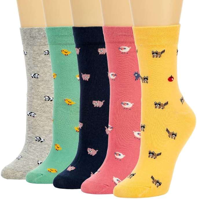 Losa Kute 5 Pairs Cute Patterned Socks Warm Crew Socks - Image 1