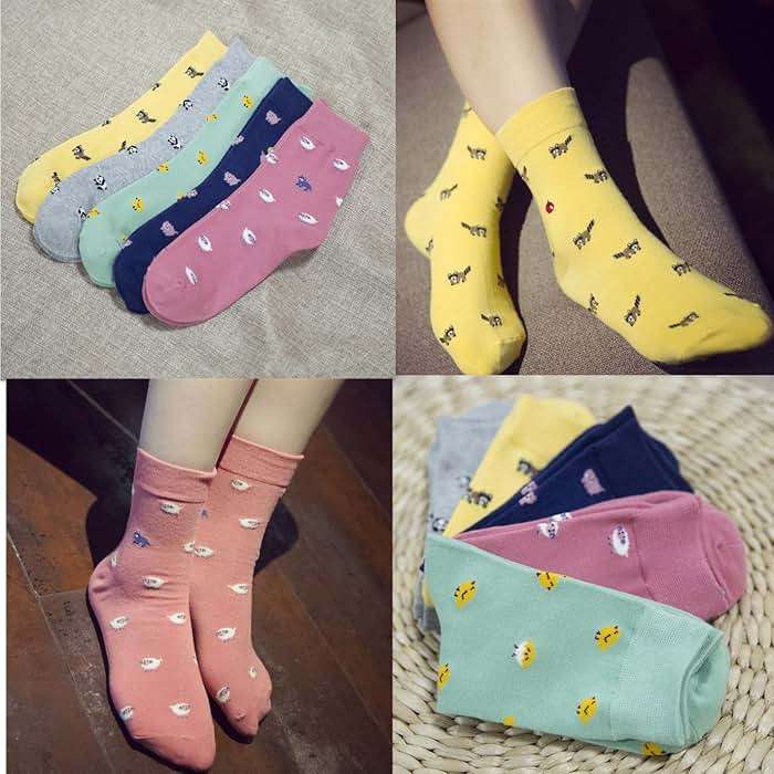 Losa Kute 5 Pairs Cute Patterned Socks Warm Crew Socks - Image 4