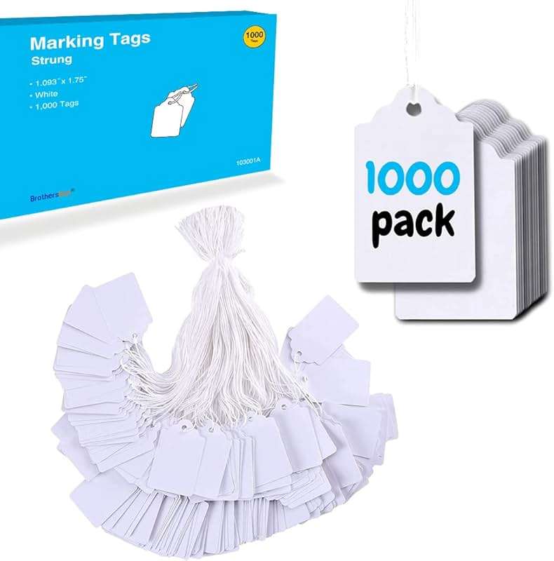 Brothersbox Price Tags with String Attached, 1000pcs White Marking Merchandise Strung Writable Label Hang Tags for Pricing Gift Jewelry Clothing Yard Sale Garage Supplies 1.75 x 1.093 inch - Image 8