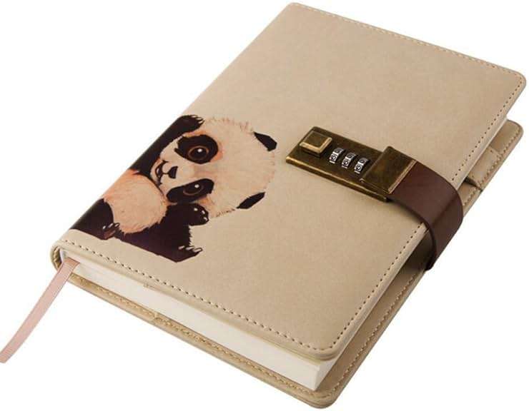 ToiM Cute Animal Theme PU Leather Journal Writing Notebook Daily Notepad with Combination Lock and Pen Holder, B6 Size Password Diary (Panda) - Image 1