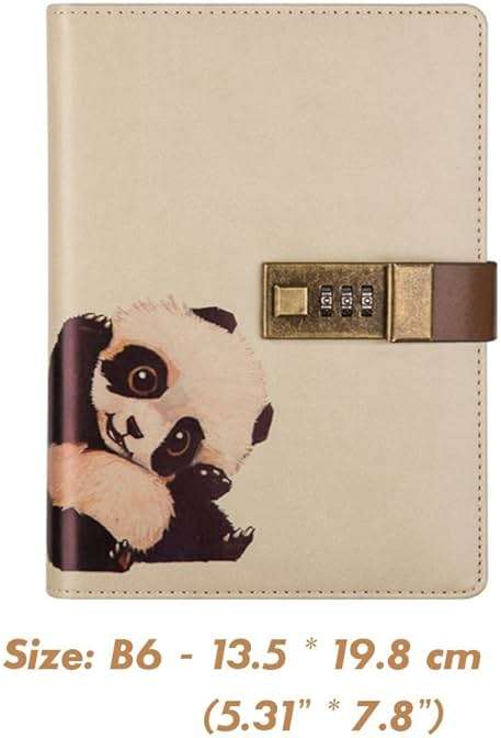 ToiM Cute Animal Theme PU Leather Journal Writing Notebook Daily Notepad with Combination Lock and Pen Holder, B6 Size Password Diary (Panda) - Image 6