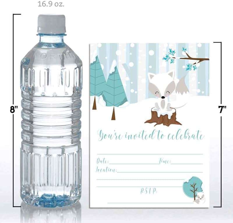 Arctic Winter Fox Birthday 20 Party Invitations 5x7 Fill-In Cards with Envelopes, Kids Winter Celebration Stationery, Cute Snowy Design Birthday Party Invitations, Made in USA by Amanda Creation - Image 5