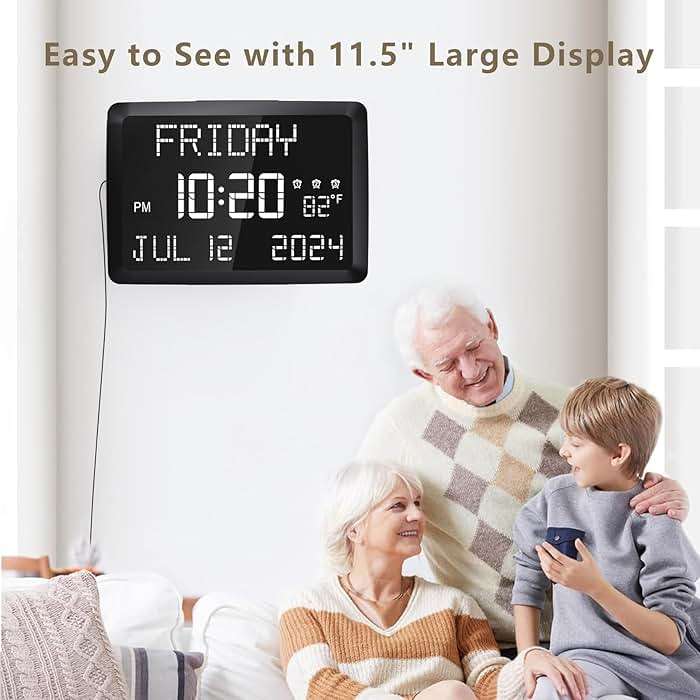 Raynic Digital Clock, 11.5" Large Display Calendar Clock with Day and Date, Indoor Temperature, Adjustable Brightness, Snooze,12/24H, DST for Home, Office, Elderly - Image 3