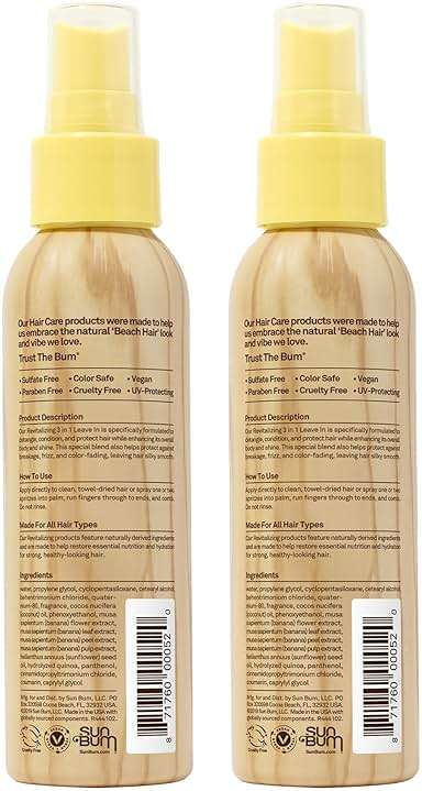 Sun Bum Sun Bum Revitalizing 3-in-1 Detangler Leave In Conditioner Vegan and Cruelty Free Detangling, Conditioning and Protecting Hair Spray 2 Pack - Image 9