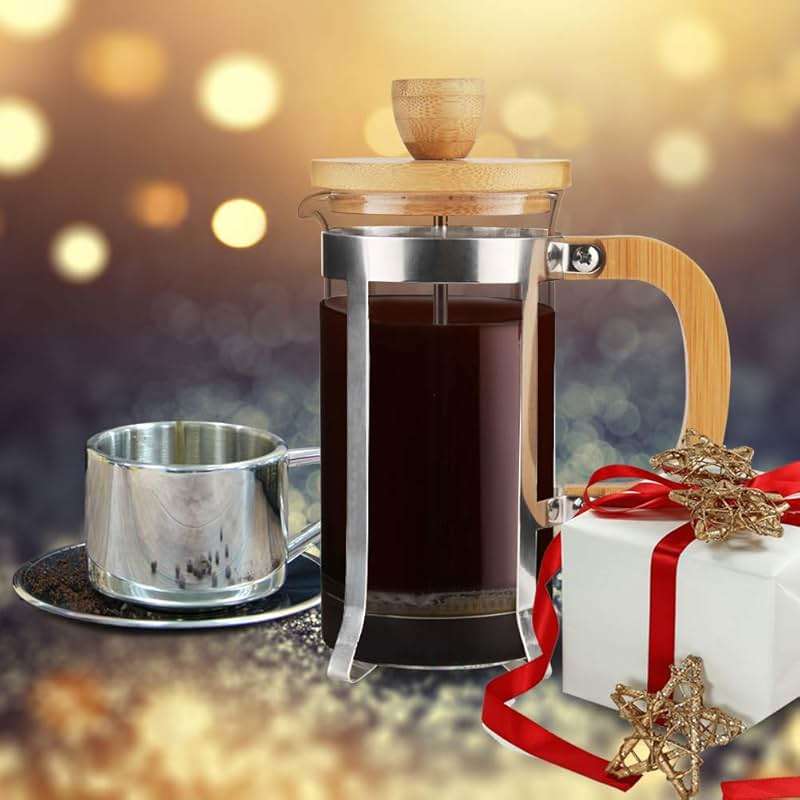 Sivaphe 12 oz French Press Coffee/Tea Maker Single Cup Espresso Press Stainless Steel Filter 0.35L High Borosilicate Carafe Durable Bamboo Handle Small Coffee Maker - Image 2