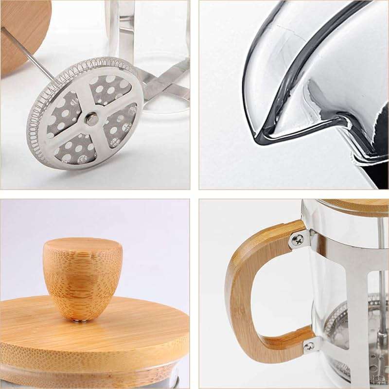 Sivaphe 12 oz French Press Coffee/Tea Maker Single Cup Espresso Press Stainless Steel Filter 0.35L High Borosilicate Carafe Durable Bamboo Handle Small Coffee Maker - Image 5