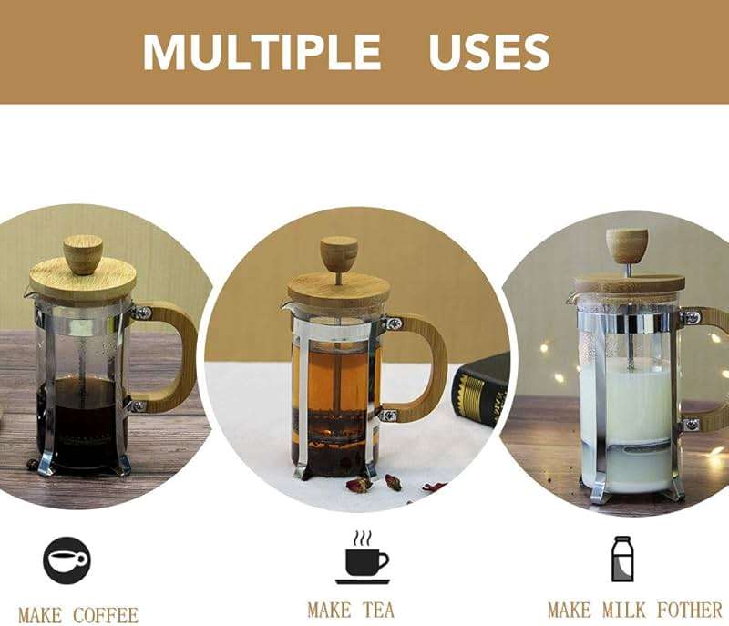 Sivaphe 12 oz French Press Coffee/Tea Maker Single Cup Espresso Press Stainless Steel Filter 0.35L High Borosilicate Carafe Durable Bamboo Handle Small Coffee Maker - Image 6