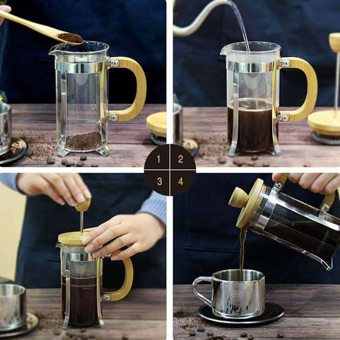 Sivaphe 12 oz French Press Coffee/Tea Maker Single Cup Espresso Press Stainless Steel Filter 0.35L High Borosilicate Carafe Durable Bamboo Handle Small Coffee Maker - Image 7