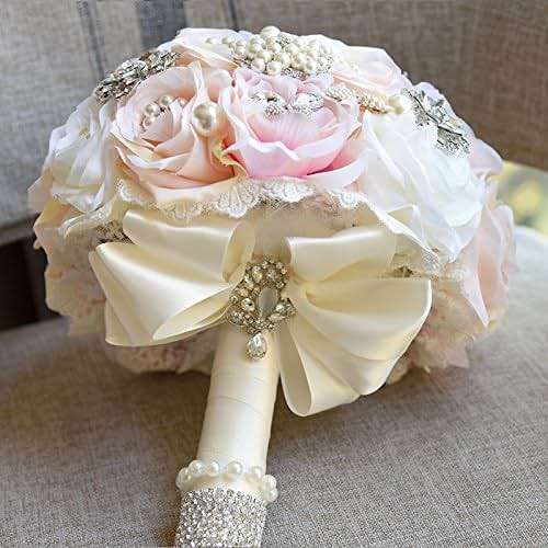 Abbie Home 10" Luxury Brooch Bouquet for Wedding - Crystal Rhinestone Jewelry and Pearls Decorated Rose Bouquet Bridal Flower in Champagne Blush (Champagne) - Image 4