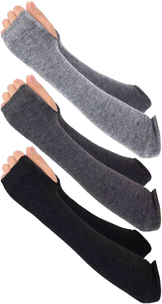 Bememo 3 Pairs Long Fingerless Gloves for Women Arm Warmers Unisex Arm Sleeves Knit Thumb Elbow Hole Stretchy Gloves Goth - Image 1