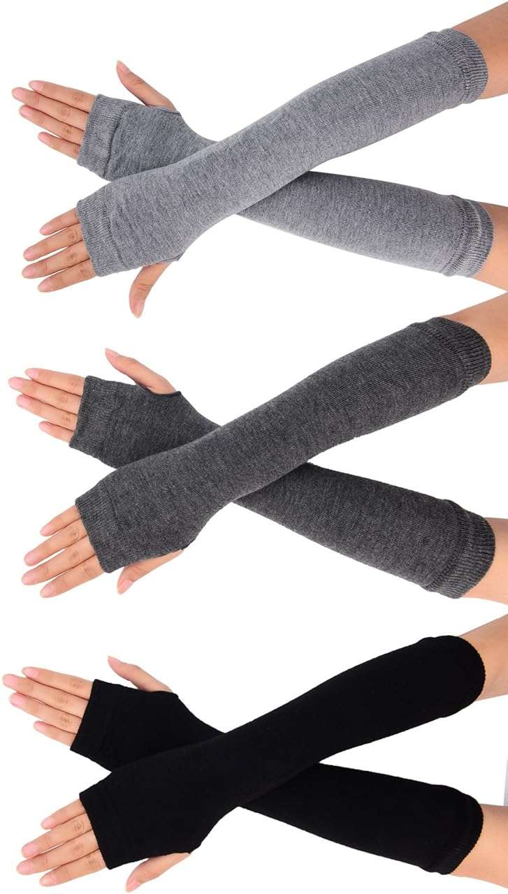 Bememo 3 Pairs Long Fingerless Gloves for Women Arm Warmers Unisex Arm Sleeves Knit Thumb Elbow Hole Stretchy Gloves Goth - Image 4