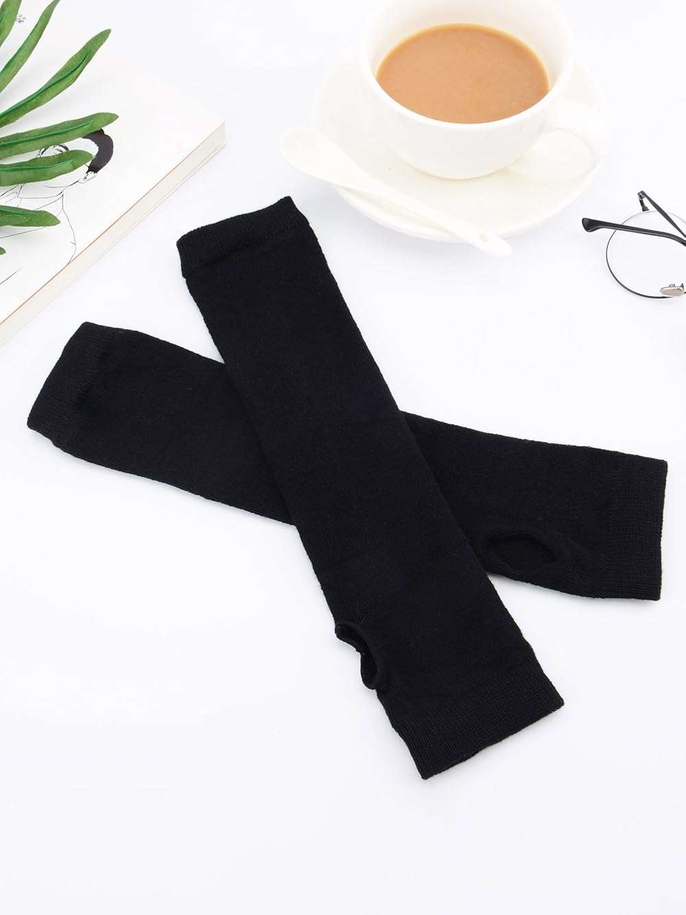 Bememo 3 Pairs Long Fingerless Gloves for Women Arm Warmers Unisex Arm Sleeves Knit Thumb Elbow Hole Stretchy Gloves Goth - Image 5