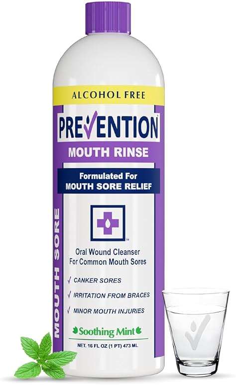 Prevention Mouth Sore Mouth Rinse, Canker Sore Treatment, Oral Pain Relief Mouthwash for Ulcers and Sores, Braces, with Hydrogen Peroxide, Alcohol-Free, Fluoride Free, 16 oz, Soothing Mint, 1 Pack - Image 1