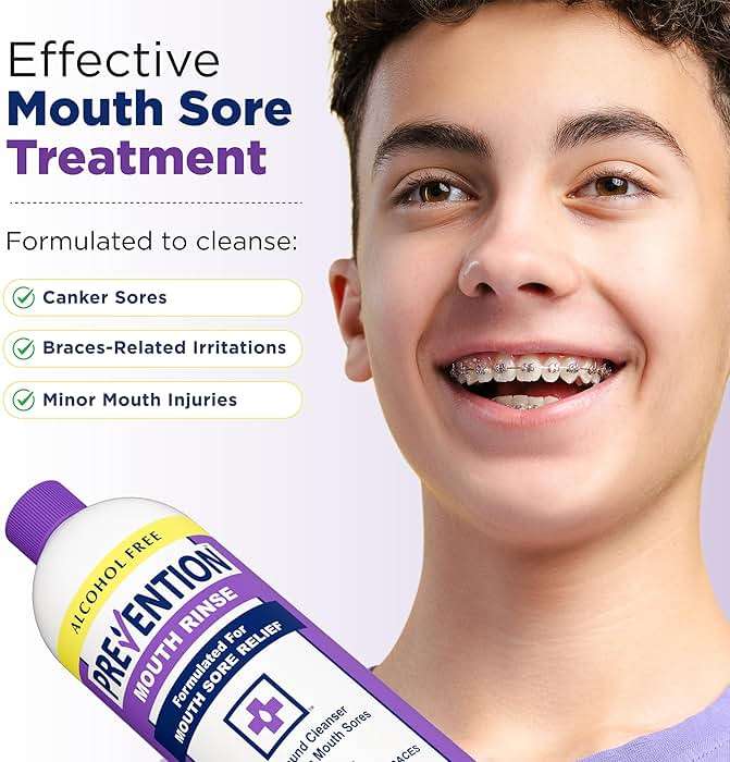 Prevention Mouth Sore Mouth Rinse, Canker Sore Treatment, Oral Pain Relief Mouthwash for Ulcers and Sores, Braces, with Hydrogen Peroxide, Alcohol-Free, Fluoride Free, 16 oz, Soothing Mint, 1 Pack - Image 4