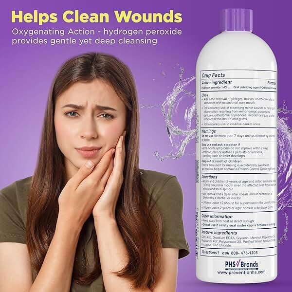 Prevention Mouth Sore Mouth Rinse, Canker Sore Treatment, Oral Pain Relief Mouthwash for Ulcers and Sores, Braces, with Hydrogen Peroxide, Alcohol-Free, Fluoride Free, 16 oz, Soothing Mint, 1 Pack - Image 5