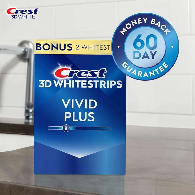Crest 3D Whitestrips Vivid Plus, Teeth Whitening Strip Kit, 10 Treatments + 2 Bonus Treatments (Each with 1 Upper/1 Lower Strip), 24 Strips, 8 Levels Whiter, Teeth Whitening Kit - Image 3
