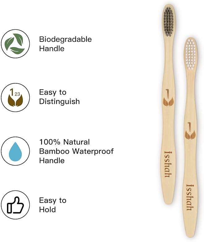 Isshah Biodegradable Eco-Friendly Natural Bamboo Charcoal Toothbrushes, FSC Certified and PETA Approved - 12 Count - Image 2