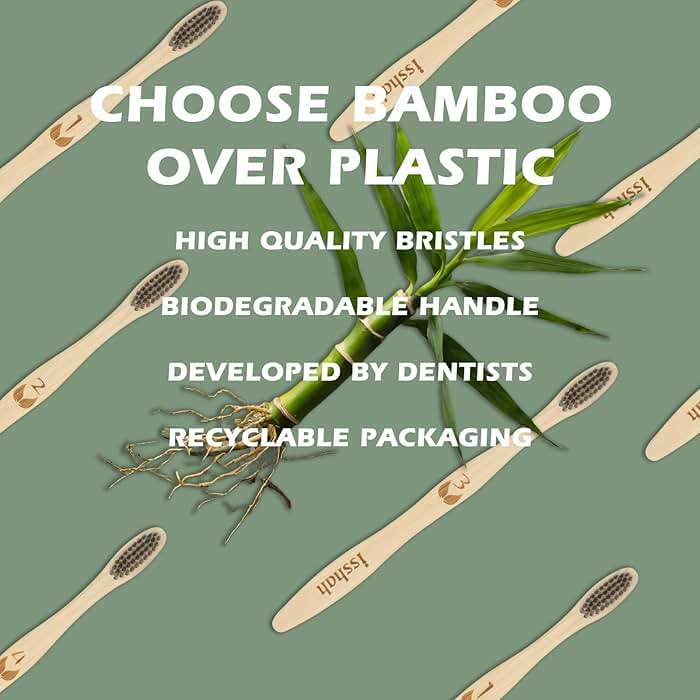 Isshah Biodegradable Eco-Friendly Natural Bamboo Charcoal Toothbrushes, FSC Certified and PETA Approved - 12 Count - Image 5