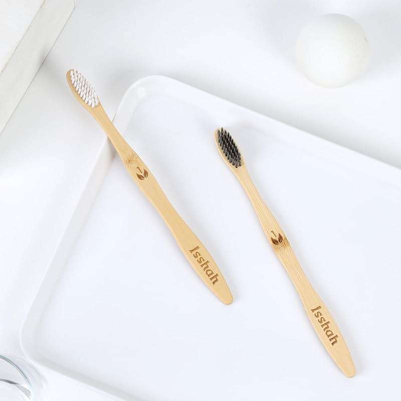 Isshah Biodegradable Eco-Friendly Natural Bamboo Charcoal Toothbrushes, FSC Certified and PETA Approved - 12 Count - Image 8