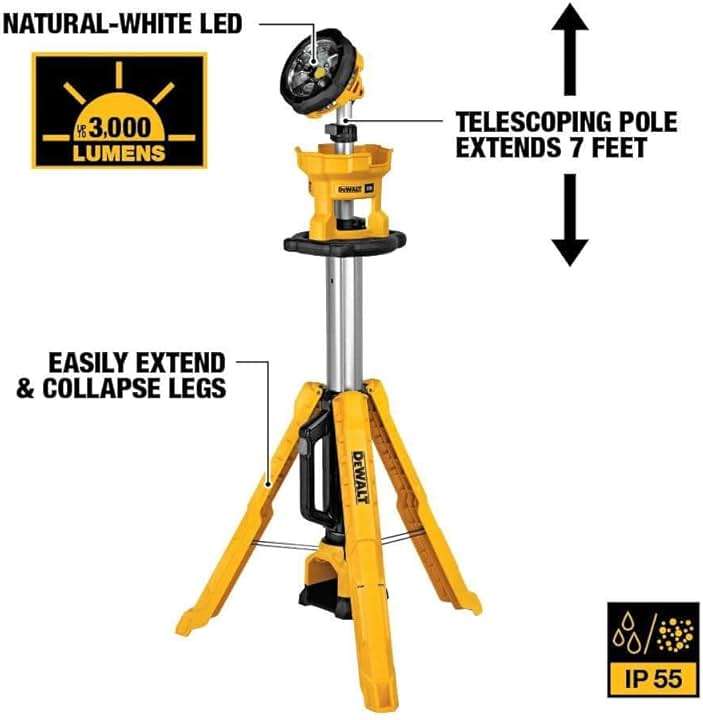 DEWALT 20V MAX LED Work Light with Stand, Tripod Light, 3000 Lumens of Brightness with 3 Modes, Tool Only (DCL079B) - Image 5