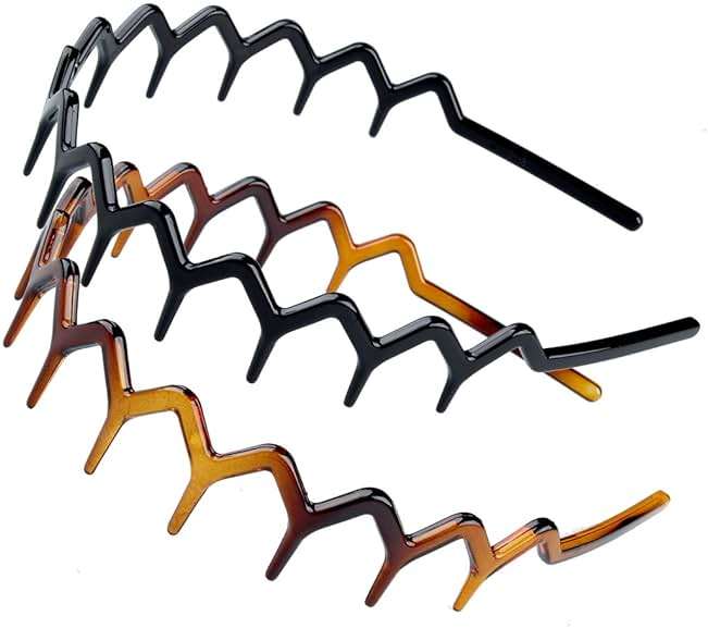 KALIYOTO Zig Zag Headbands, Recycled Plastic Wavy Hair Band with Teeth, Headbands for Women and Men, Classic 90s Hair Accessories, (1 Black Color+1 Brown) - Image 1