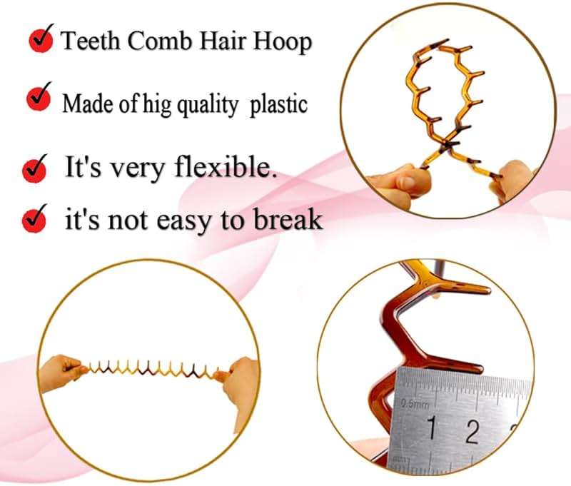 KALIYOTO Zig Zag Headbands, Recycled Plastic Wavy Hair Band with Teeth, Headbands for Women and Men, Classic 90s Hair Accessories, (1 Black Color+1 Brown) - Image 6