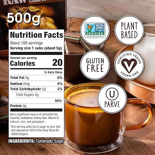 Sugar In The Raw Turbinado Cane Sugar Cubes, 17.6 oz. Box, Pure, All-Natural Turbinado Sugar, Non-GMO Project Certified, Kosher, Vegan and Gluten Free - Image 4