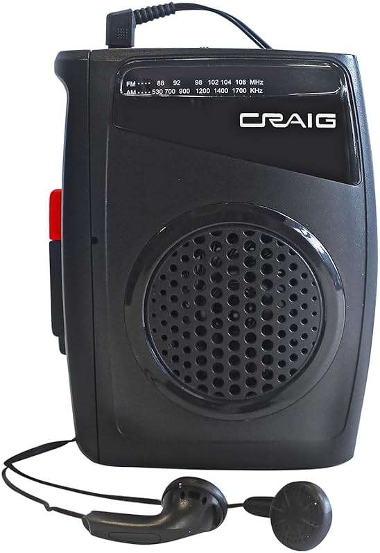 Craig Stereo Cassette Player/Recorder with Earphones: Portable AM/FM Radio & One-Touch Recording System - Image 1