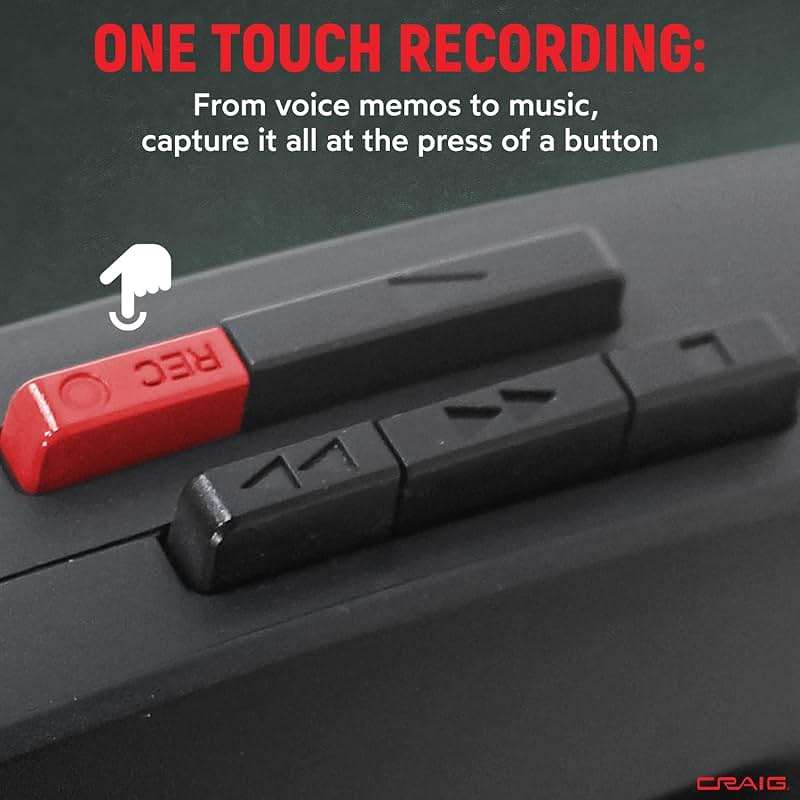 Craig Stereo Cassette Player/Recorder with Earphones: Portable AM/FM Radio & One-Touch Recording System - Image 4