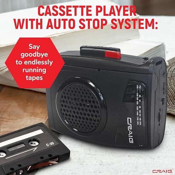 Craig Stereo Cassette Player/Recorder with Earphones: Portable AM/FM Radio & One-Touch Recording System - Image 6
