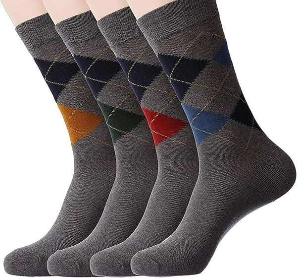 YEJIMONG Men's Cotton Dress Crew Socks 12 Pairs, Fun Patterned & Striped Casual Socks, Animal & Sports Designs, Size 9-12 - Image 8