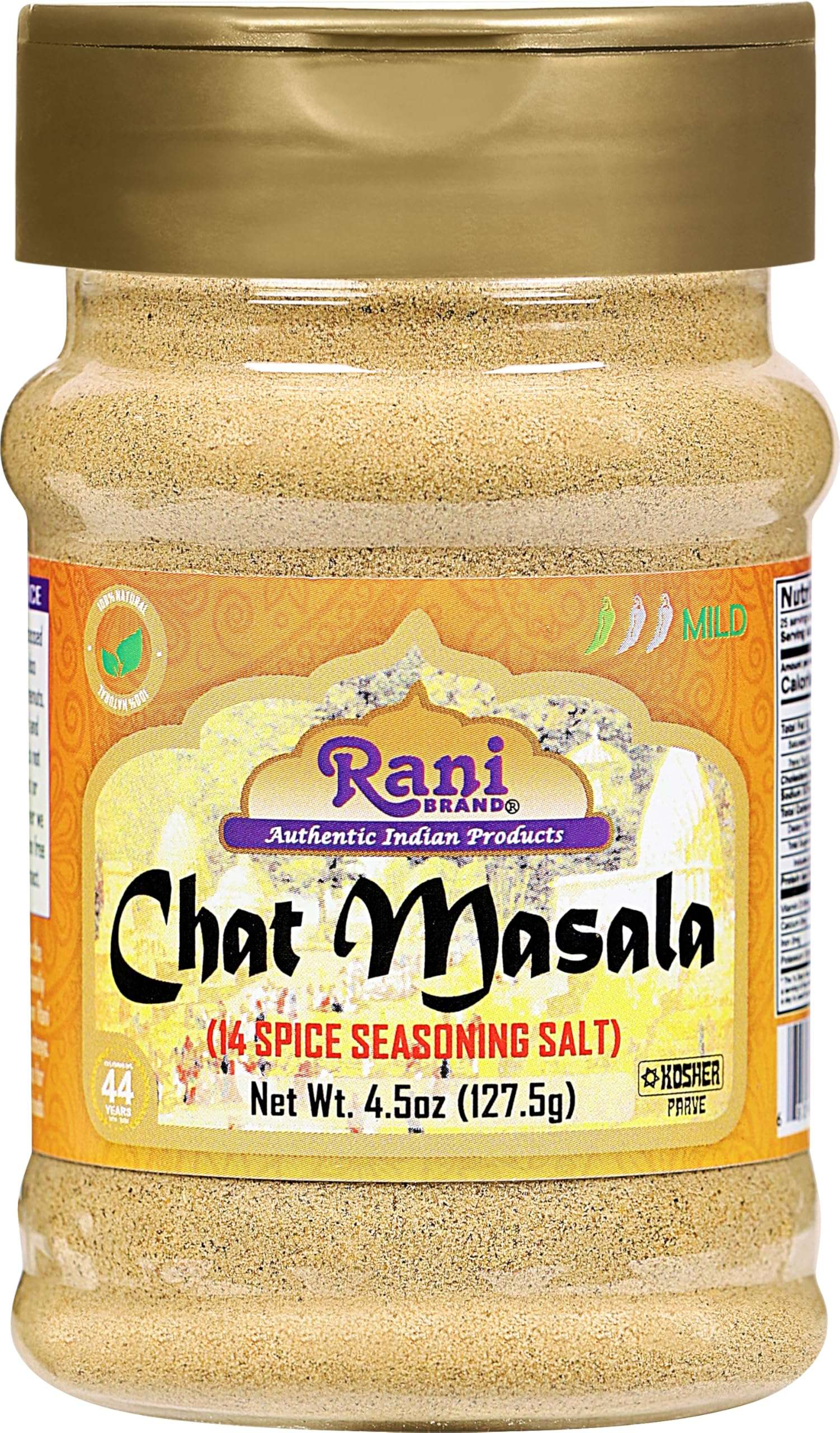 Rani Chat Masala (14 Spice Seasoning Salt) Tangy Indian Seasoning 4.5oz (127.5g) PET Jar ~ All Natural | No MSG | Vegan | No Colors | Gluten Friendly | NON-GMO | Kosher | Indian Origin - Image 1