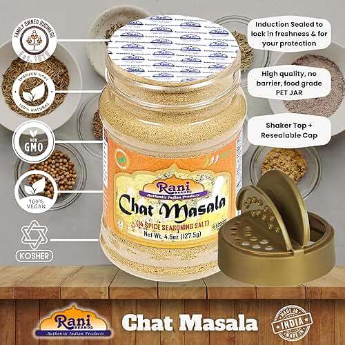 Rani Chat Masala (14 Spice Seasoning Salt) Tangy Indian Seasoning 4.5oz (127.5g) PET Jar ~ All Natural | No MSG | Vegan | No Colors | Gluten Friendly | NON-GMO | Kosher | Indian Origin - Image 6