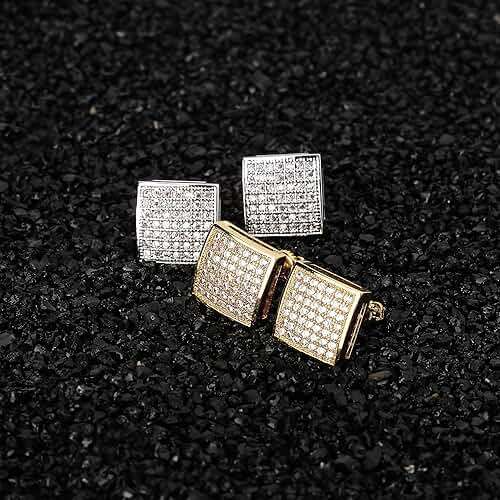 TOPGRILLZ 925 Sterling Silver Square Screw Stud Earrings 14K Gold Plated 5A+ Cubic Zirconia Iced Out Square Screw Back Hypoallergenic Cube Large Stud Earrings For Men Women - Image 5